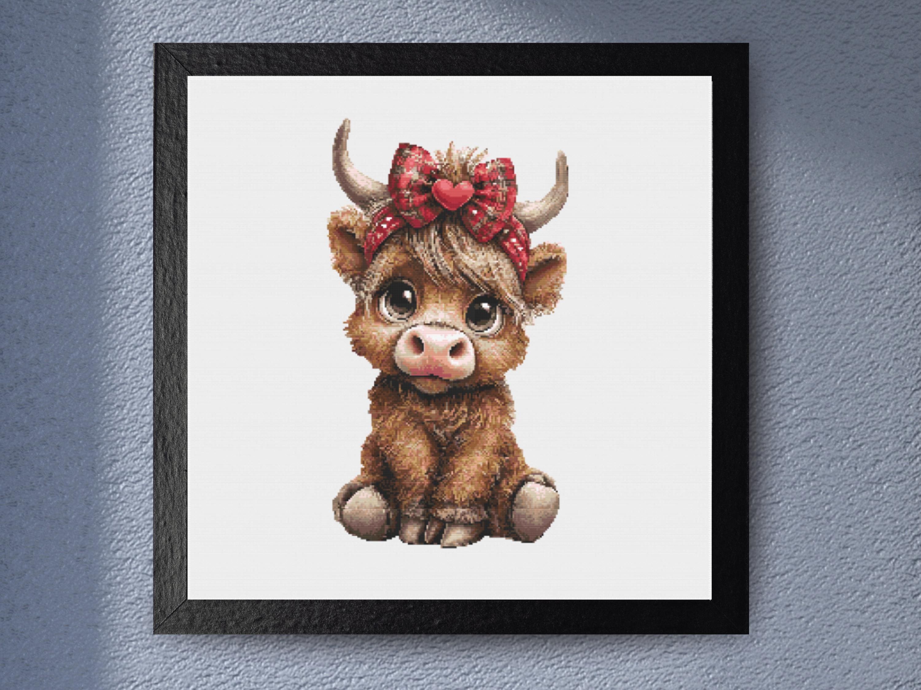 Cute Cow in Tartan - with a Red Heart Headband. Farm Animal - Image 1