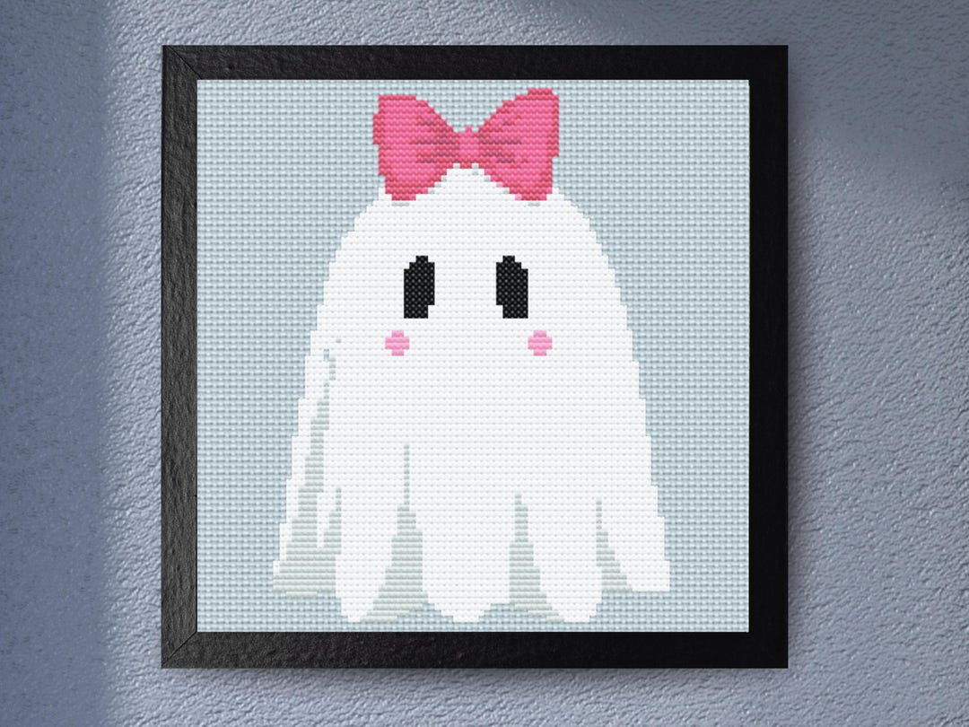 Cute Ghost Cross Stitch Pattern With Pink Bow – Mini Halloween ...