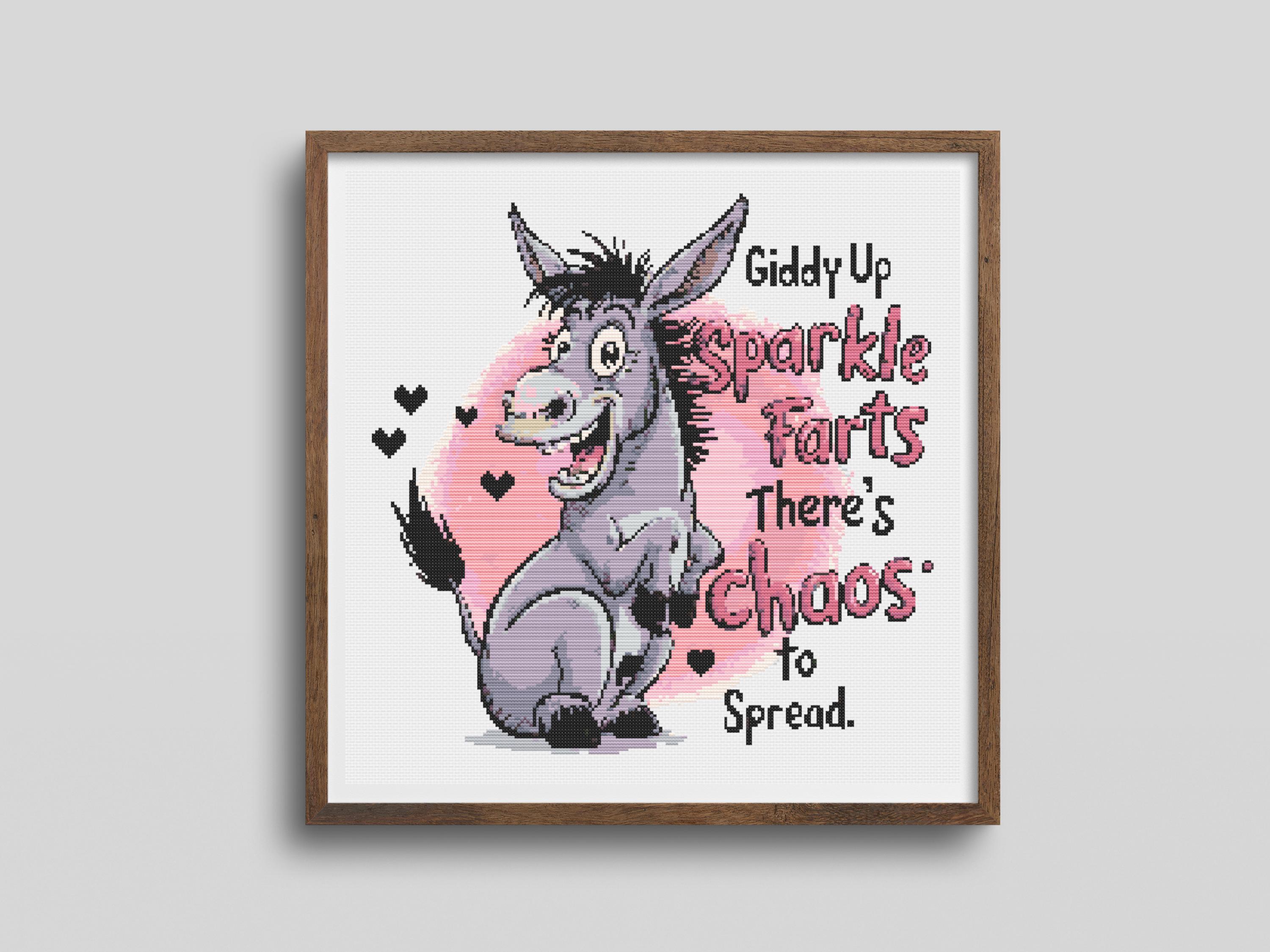 Cross Stitch Pattern  - Giddy Up Sparkle Farts, Funny Subversive Cross Stitch Design. Snarky Saying. Cheeky Humor for Cross Stitch Lovers - Thumbnail 2
