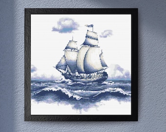 Cross Stitch Pattern - Vintage Sailing Ship Counted Cross Stitch Pattern – Nautical Themed Maritime Charm.