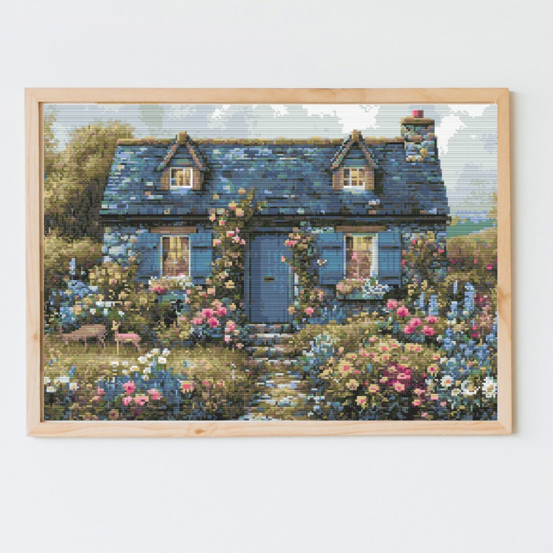 Charming Cottage Garden Cross Stitch Pattern - Enchanting Floral Scene ...