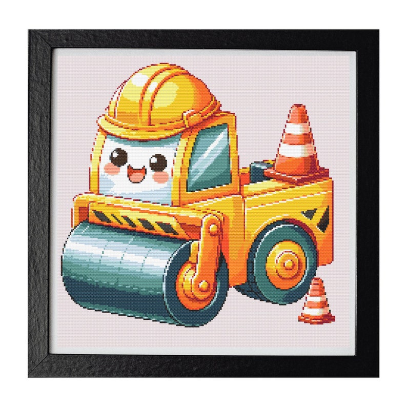 Road Roller Cross Stitch Pattern 200 x 200 Stitches. Paving the Way to Fun. Counted Cross-Stitch. Room Decor for Construction Crazy Kids image 2