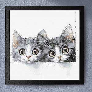 Cute Grey Kittens Cross Stitch Pattern for Cat Lovers Playful Kitten Embroidery Digital Download Modern Counted Cross Stitch Chart