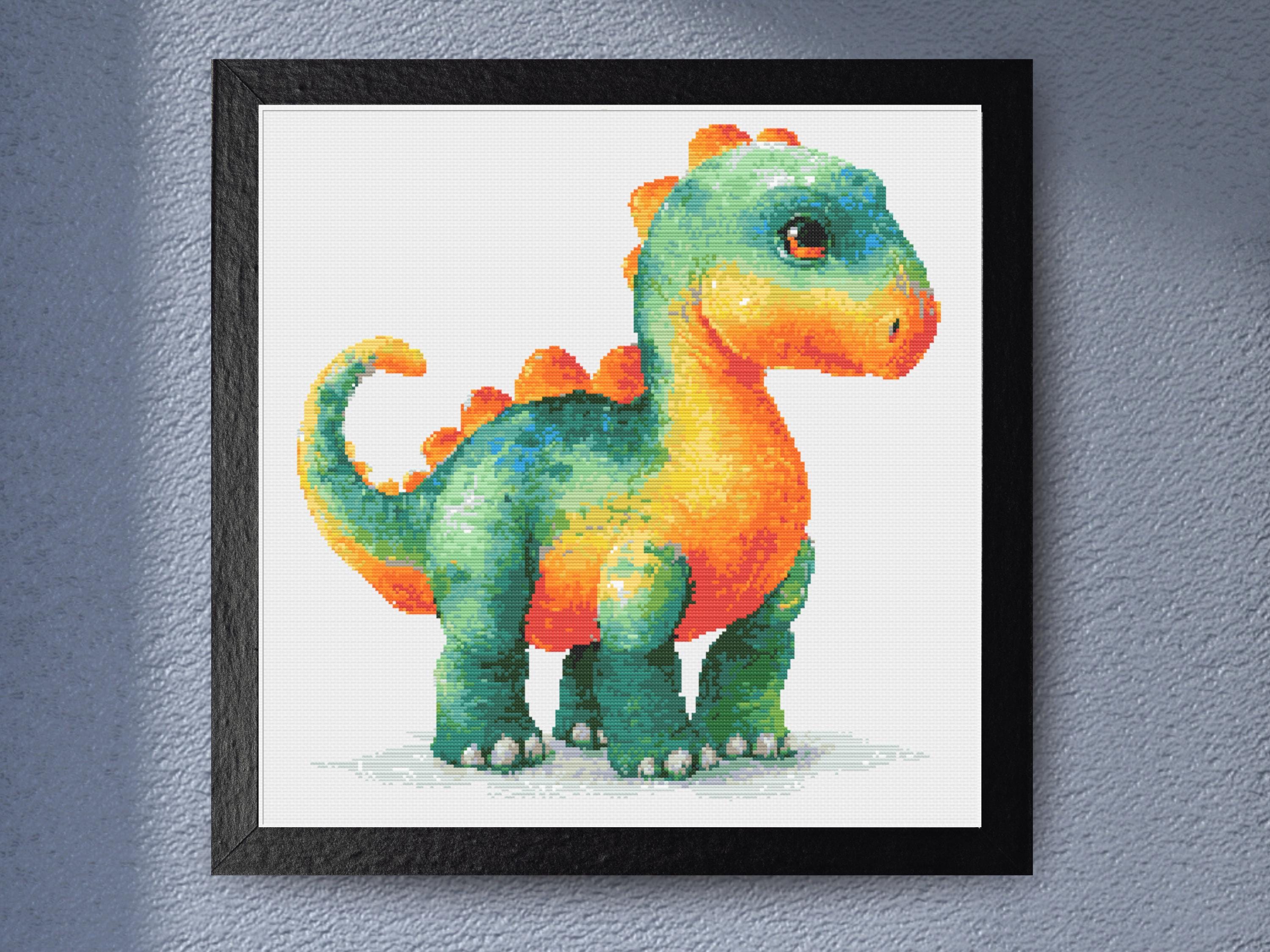 Dinosaur Cross Stitch Pattern: Kids Room Decor, Modern Embroidery (Digital PDF Chart Download)
