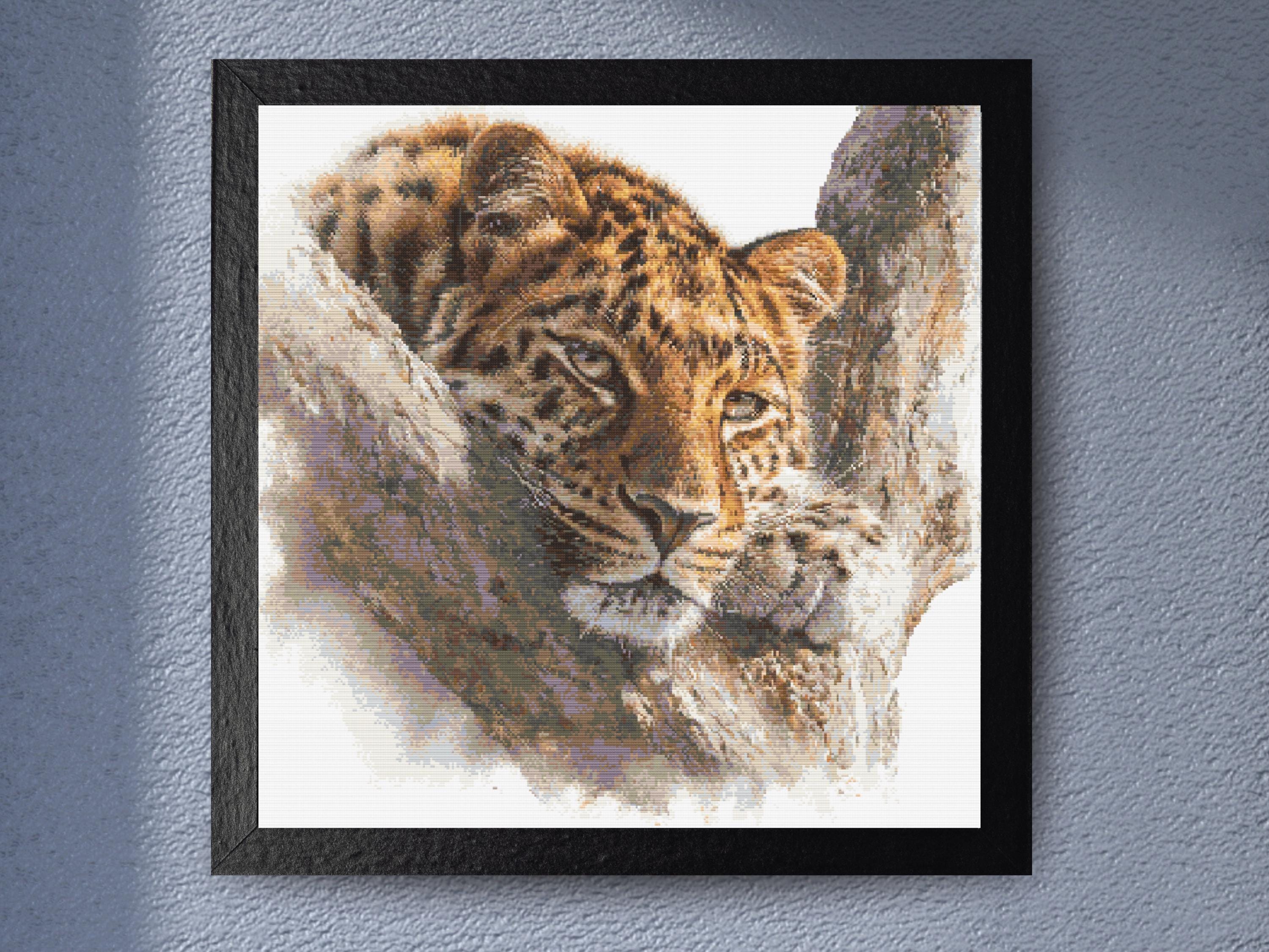 Resting Leopard Cross Stitch Pattern for Wildlife Lovers Detailed Animal Embroidery Chart Modern Jungle Big Cat Art Print Design - Image 1