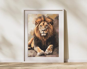 堂々としたライオンのクロスステッチ パターン、力強いライオンの