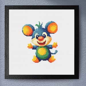 Playful Mouse Cross Stitch Pattern - Cute Animal Design, Small Funny Chart for Kids Room Decor, Beginner Mini Pattern