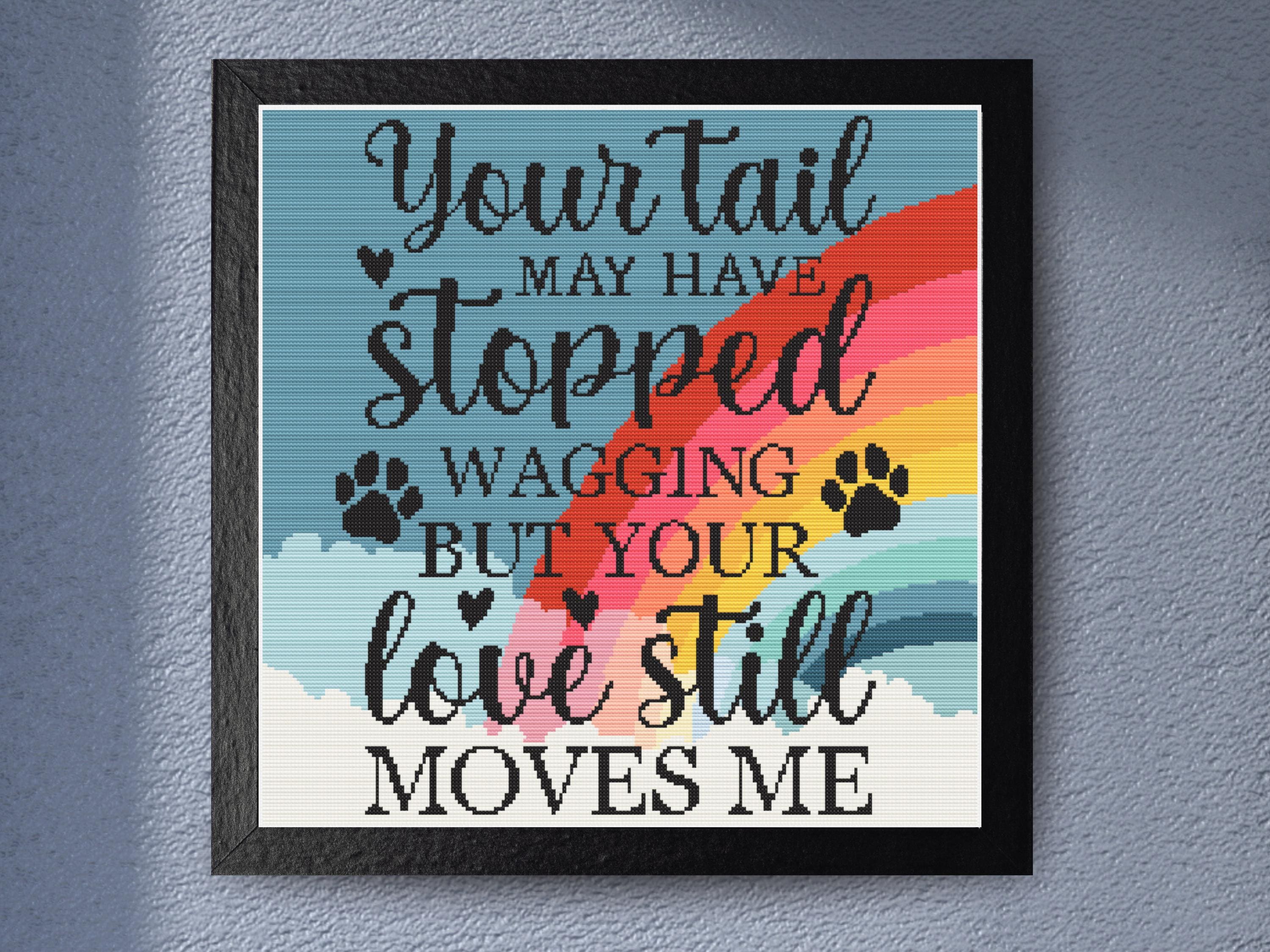 Rainbow Bridge Pet Memorial Cross Stitch Pattern with Inspirational Quote and Paw Prints Sympathy Gift Printable Digital Download