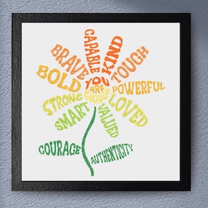 Flower Cross Stitch Pattern - Motivational Words , Uplifting Rainbow Quote Design, Positive Affirmation DIY Embroidery, Mental Health Stitch