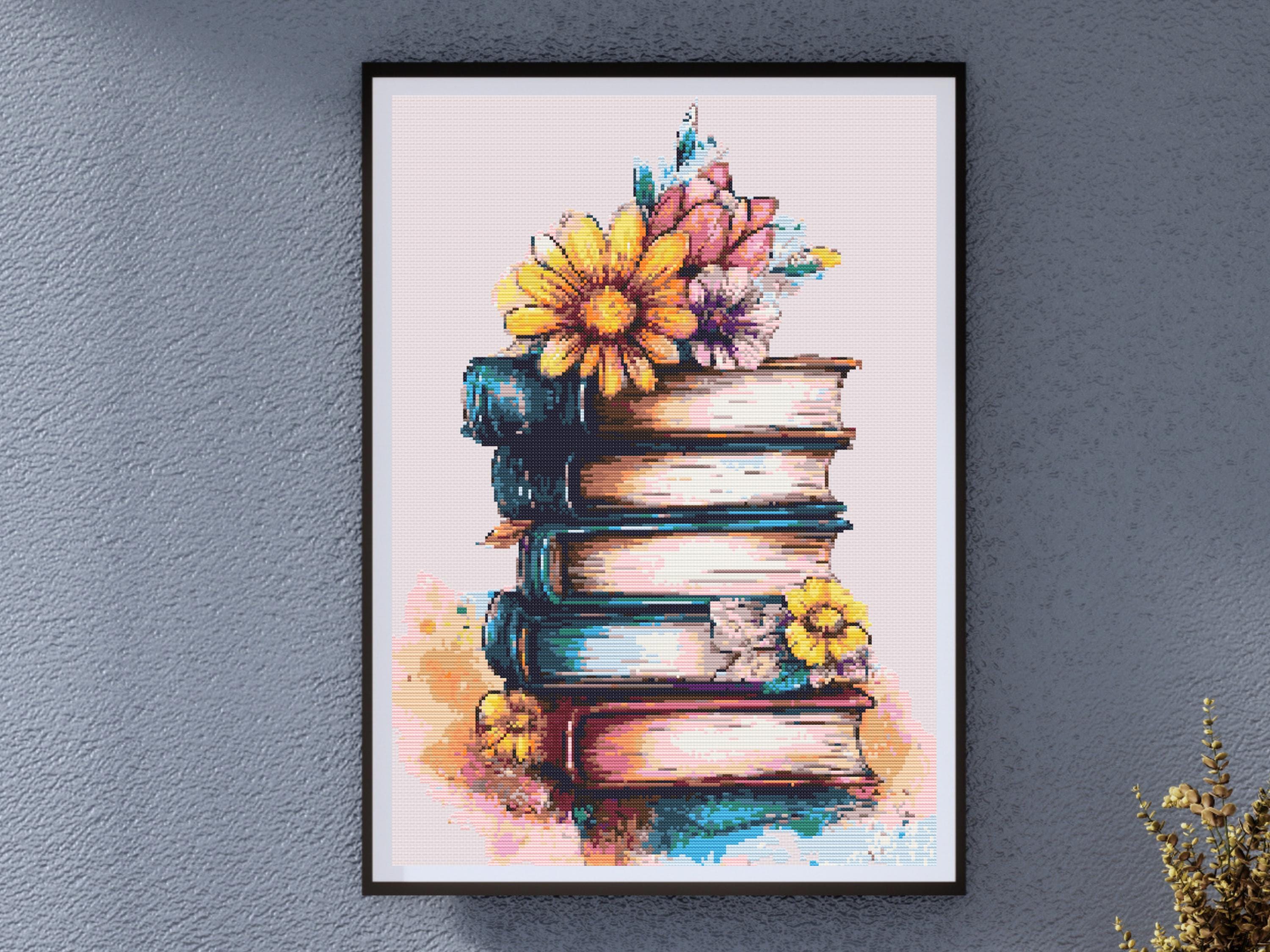 Vintage Books with Flowers - Book Lovers, Reading Corner Decor - Image 1