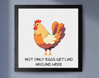 Patrón de punto de cruz de gallina humorística – Juegos de palabras de granja para artesanos: Patrón de punto de cruz de 150x150 puntos. Punto de cruz contado.