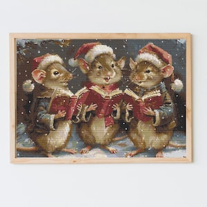 Carol of the Christmas Mice: A Holiday Choir Cross Stitch Pattern - pdf Instant digitale download 300 x 240 steken getelde kruissteek.