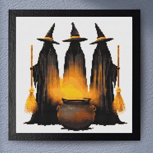 Enchanting Witches Cauldron Halloween Cross Stitch Pattern for Gothic Home Decor and Witchcraft Lovers Embroidery Design