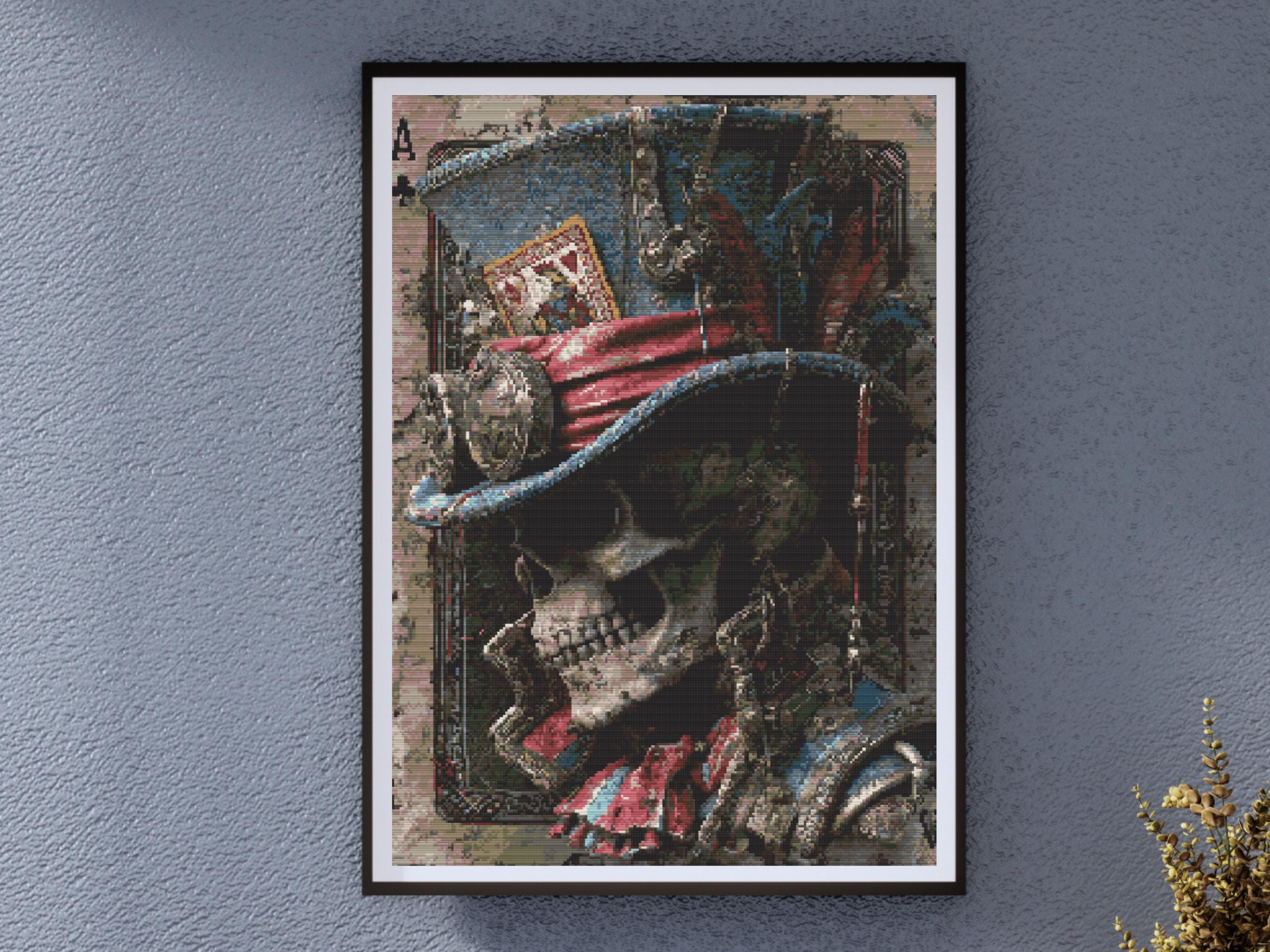 Steampunk Skull on Ace of Clubs Card, Gothic Skeleton & Macabre Art Decor - Image 1