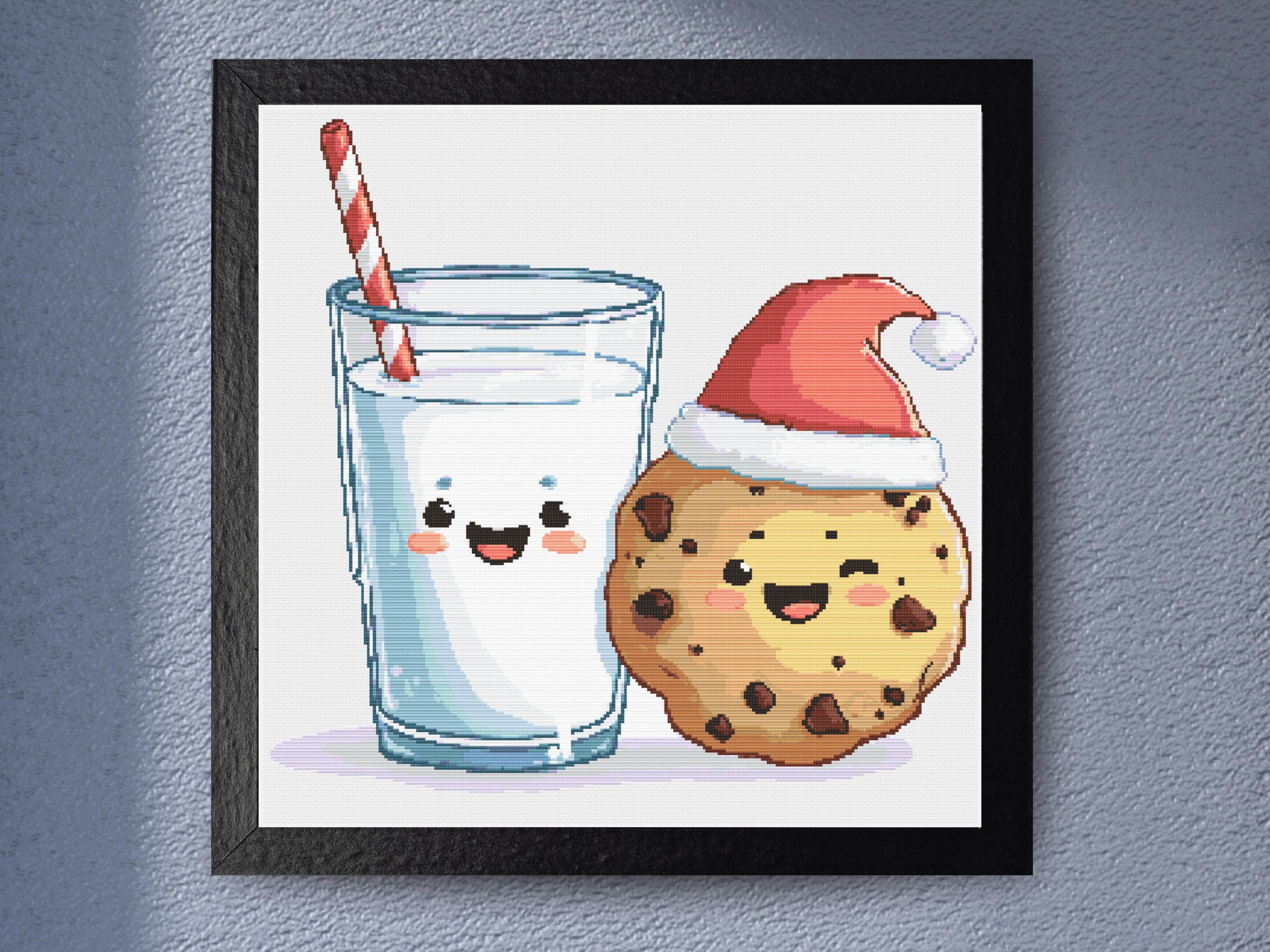 Christmas Milk and Cookie with Santa Hat and Smiling Faces for Festive Decor - Image 1