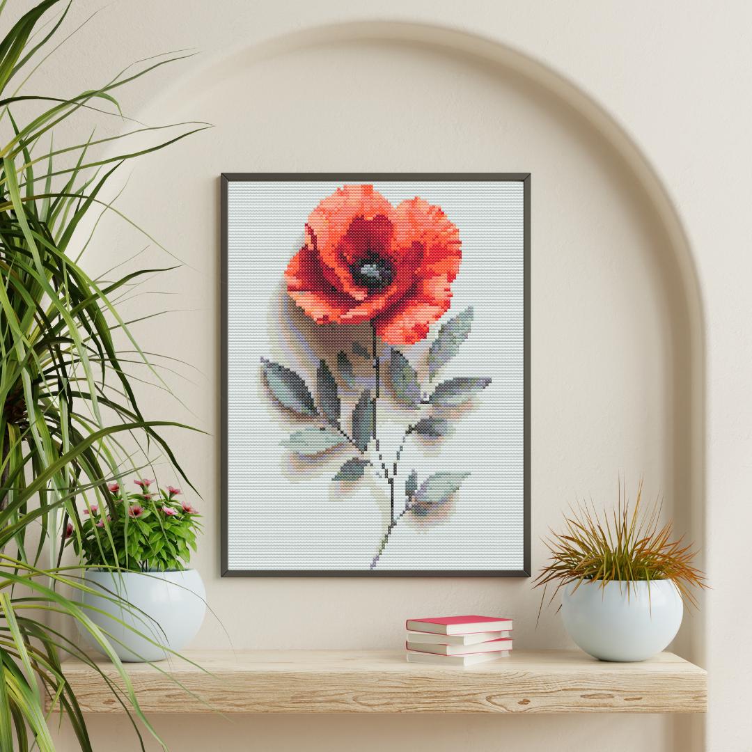 Elegant Red Poppy Cross-Stitch Pattern for Floral Remembrance | Nature-Inspired Stitch Design - Thumbnail 2
