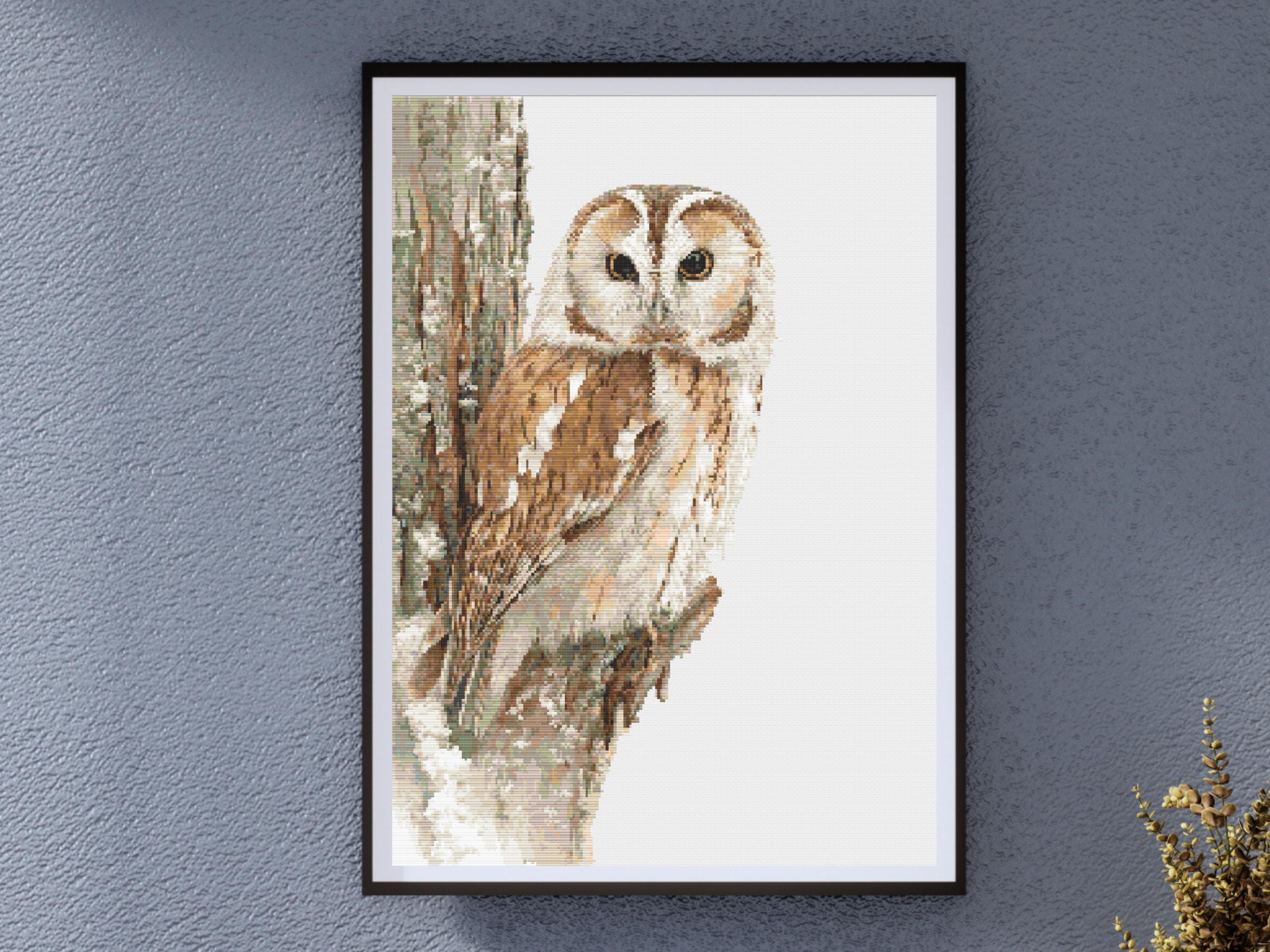 Winter Owl Cross Stitch Pattern for Rustic Nature Decor – Woodland Bird Design PDF for Wildlife Cross Stitch Enthusiasts