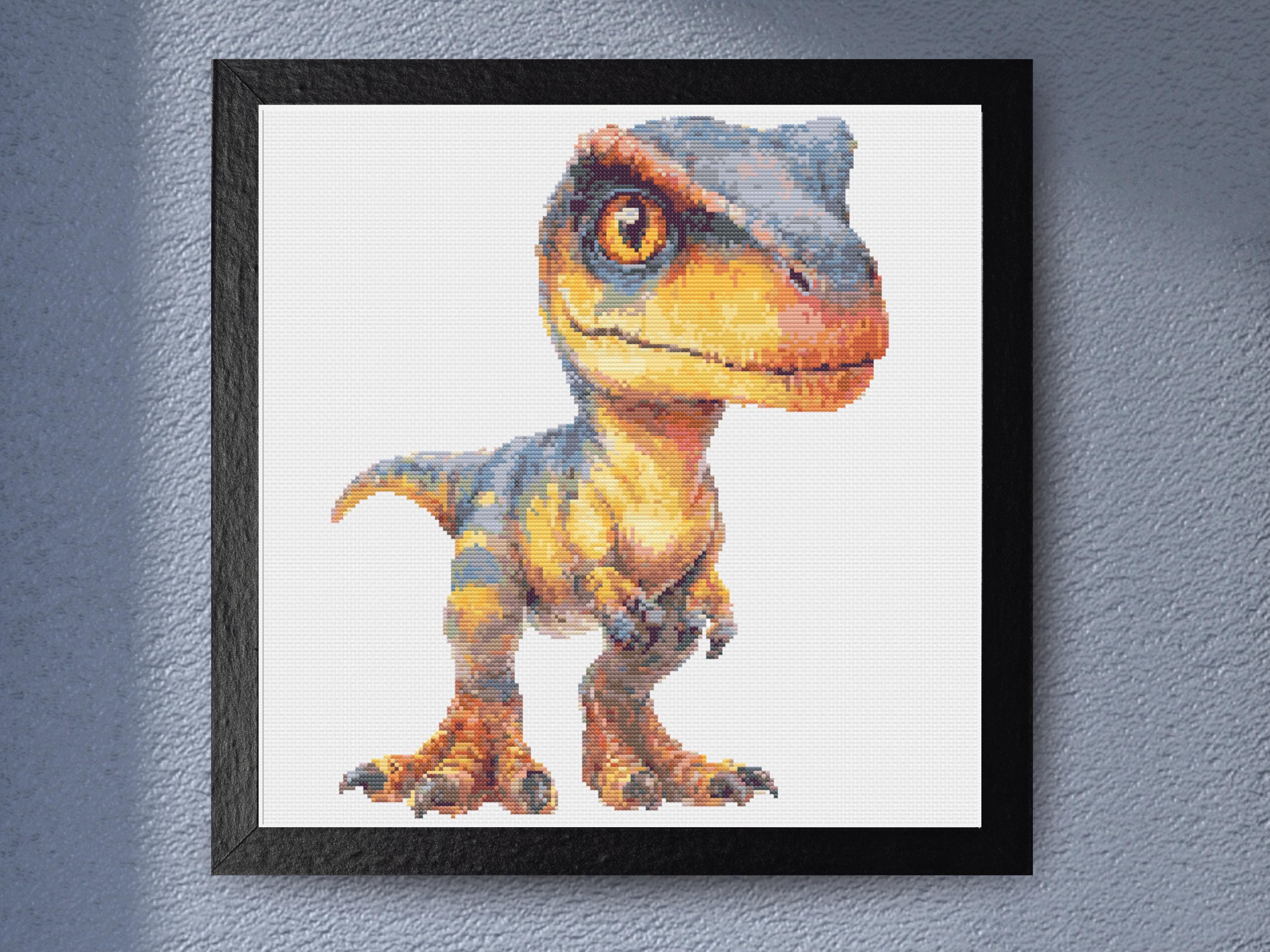 Baby T-Rex Dinosaur Cross Stitch Pattern for Kids Room Decor Dinosaur Nursery Wall Art Modern Embroidery Design Download