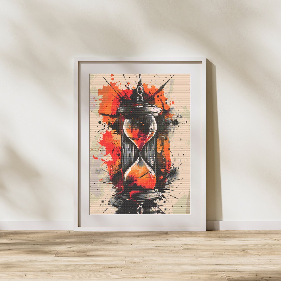 Timeless Ink: Tattoo Inspired Dynamic Hourglass Cross Stitch Pattern 150 x 300 Stitches Counted Cross-Stitch - Image 1