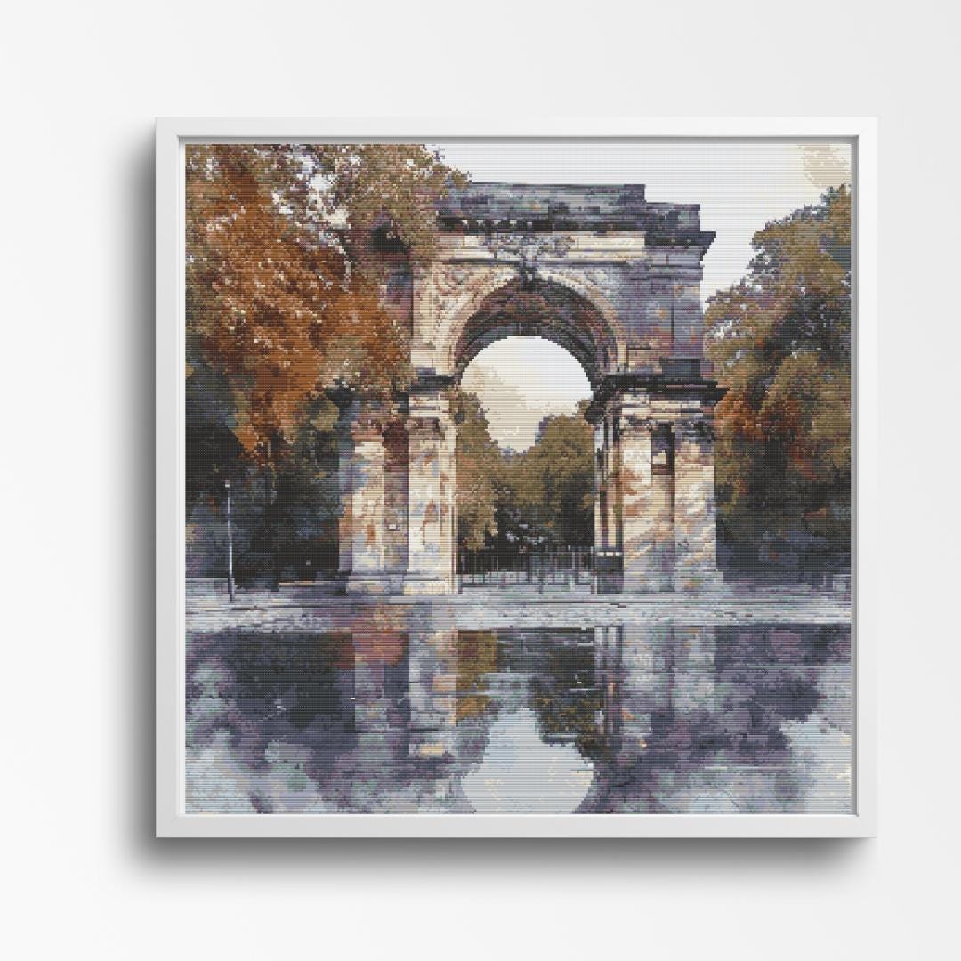 Serene Reflections: Fusiliers' Arch at St. Stephen's Green, Dublin  Historical Landmarks