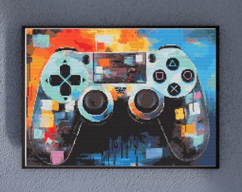 クロスステッチパターン - ゲームコントローラー 200 x 150ステッチ。カウントクロスステッチ、ゲーマーの部屋にぴったりの素敵なビデオゲーム装飾。