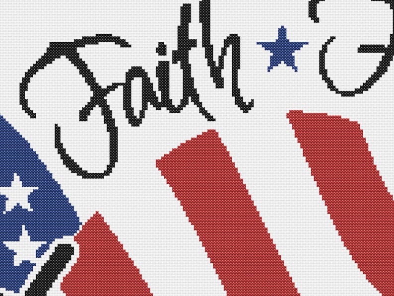 Hand-lettered cross stitch pattern featuring a heart-shaped American flag design in bold red, white, and navy blue. The perfect sentimental project for framing as patriotic wall art or stitching as a meaningful handmade gift for Memorial Day or July 4th.