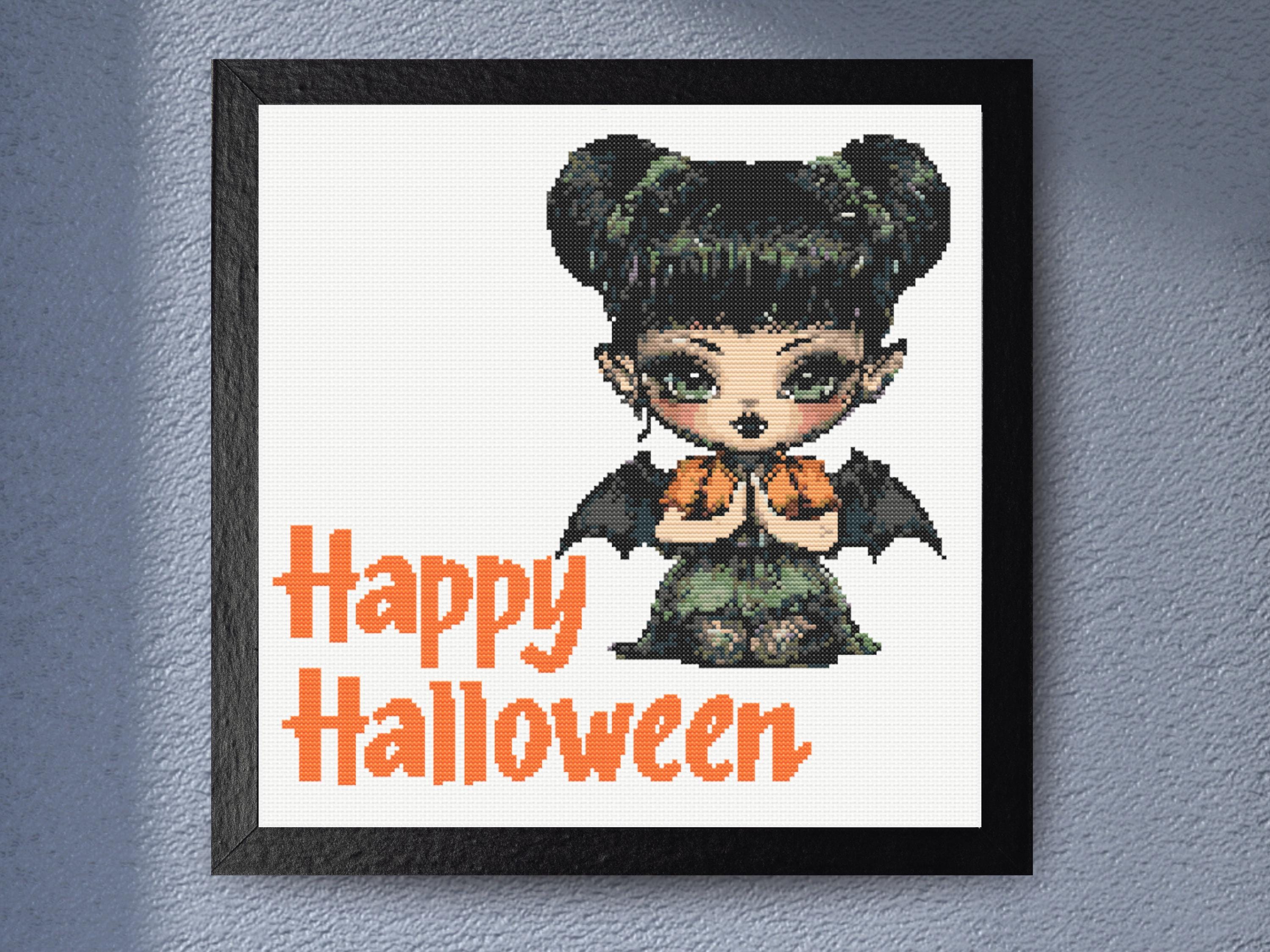 Cute Vampire Bat Girl – Halloween Themed Design with 'Happy Halloween' - Image 1