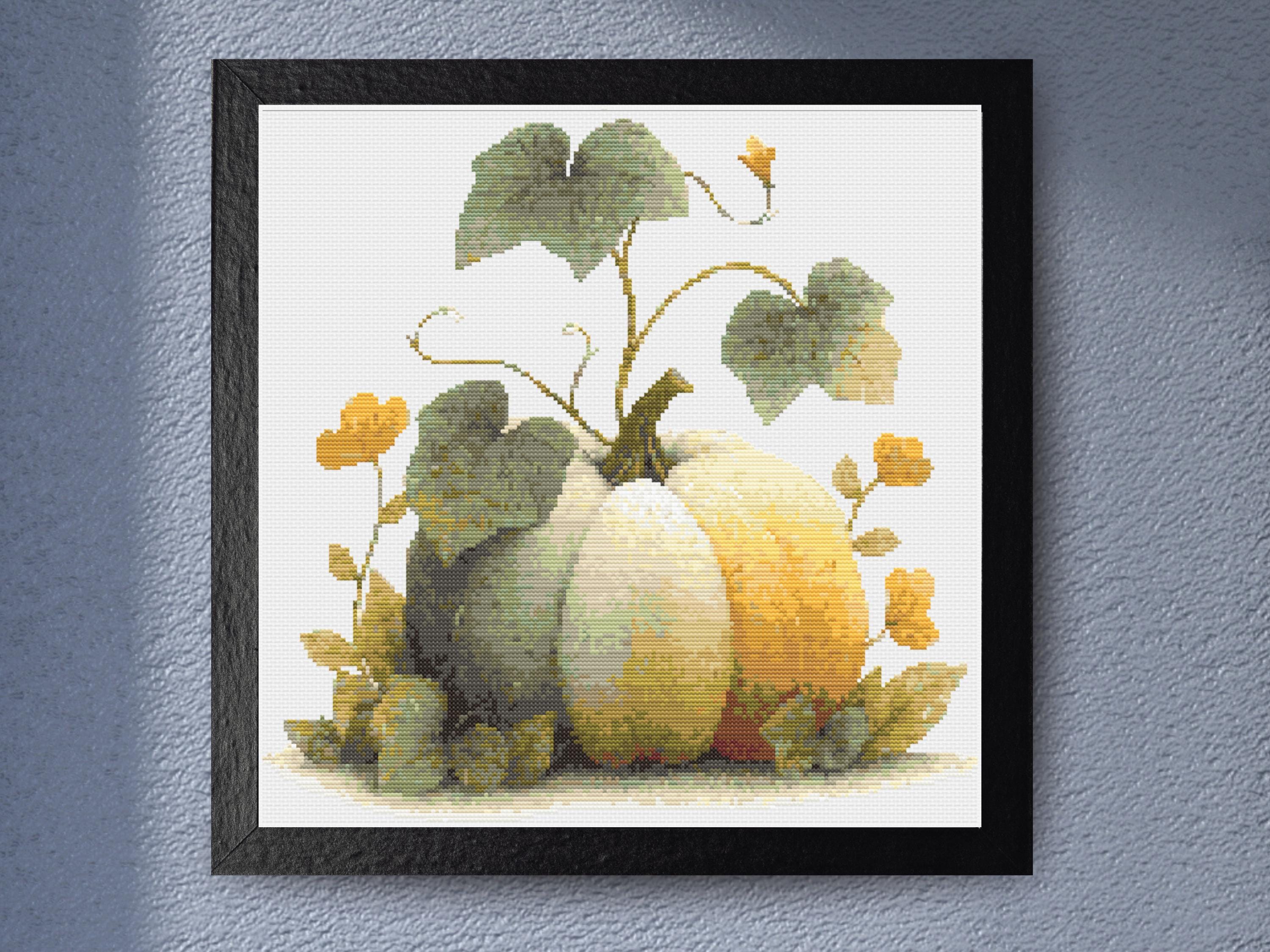 Beautiful Pumpkin Cross Stitch Pattern for Fall Embroidery and Thanksgiving Decor – Classic Harvest Design in Warm Autumn Colors