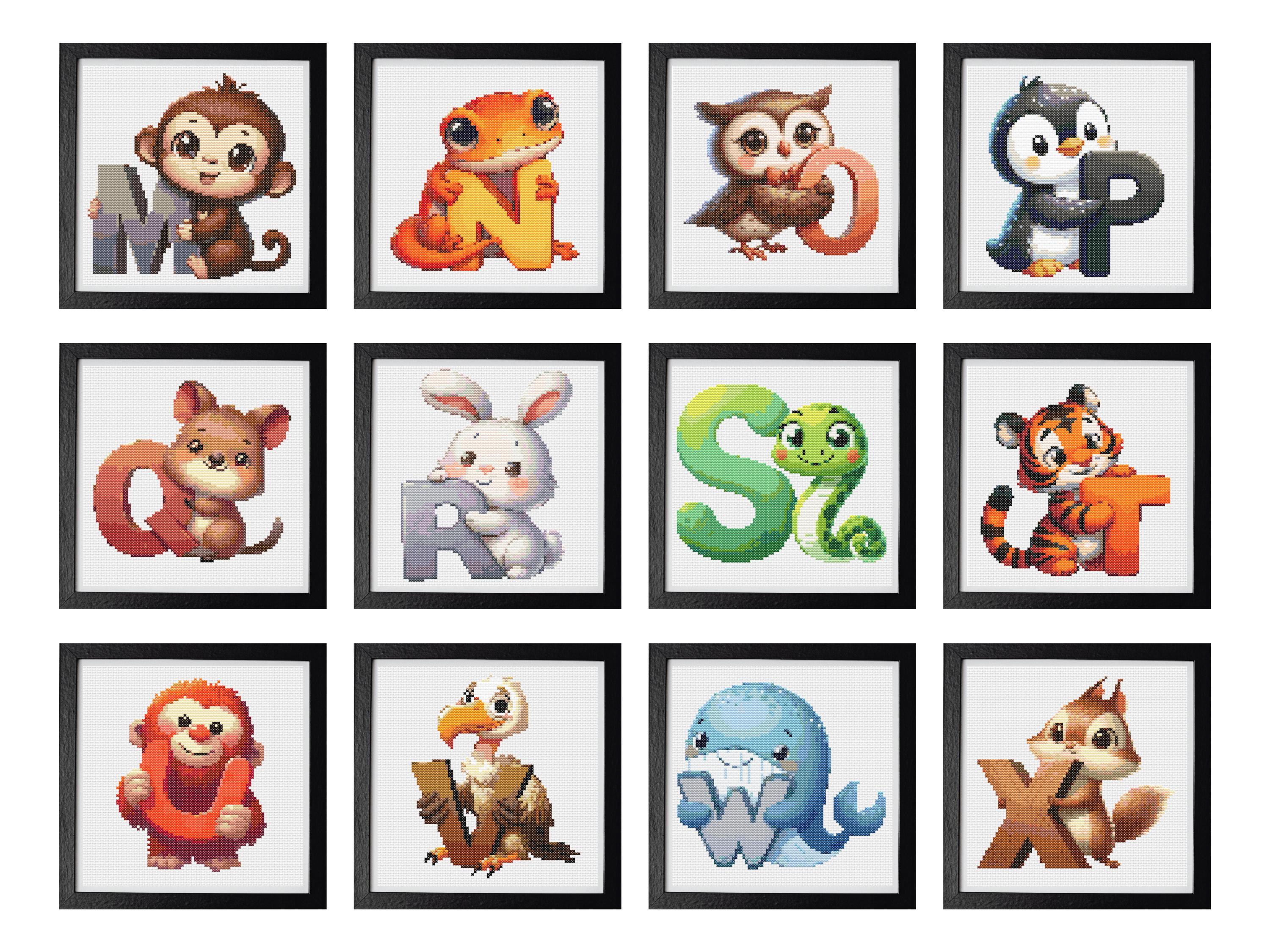 A - Z Animal Alphabet Bundle: 26 Individual Counted Cross Stitch Patterns. Can be used for Nursery, Playroom and Classroom Decor. - Thumbnail 2