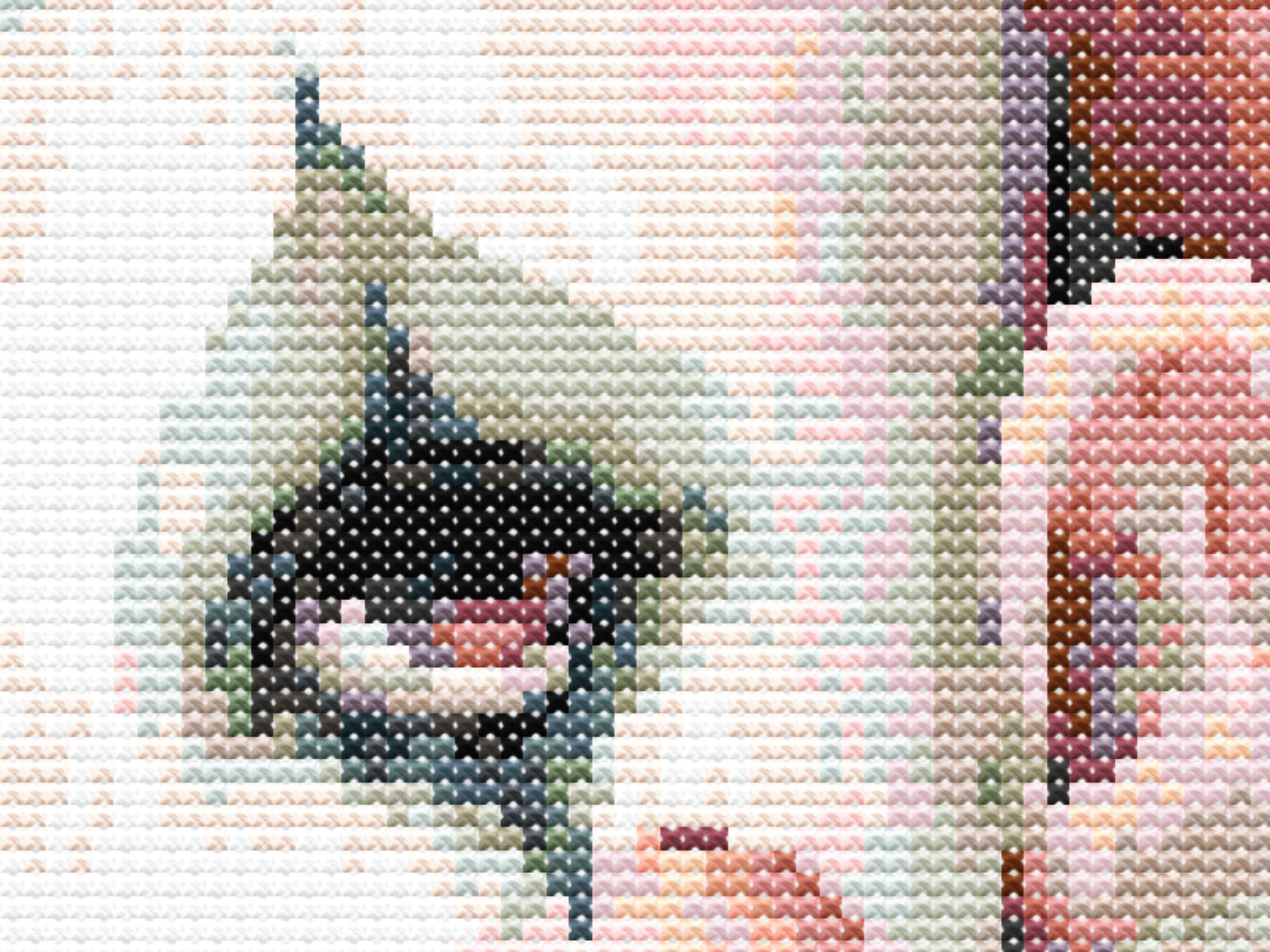 Clown Cross Stitch Pattern with Floral Hat and Vintage Circus Vibes, Modern Embroidery Creepy Halloween Decor - Thumbnail 5