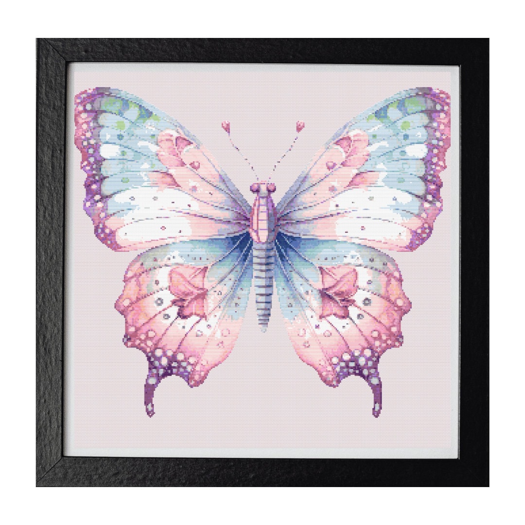 Ethereal Wings - Graceful Butterfly Cross Stitch Pattern  300 x 300 Stiches. Counted Cross-Stitch. A Whimsical Winged Wonder of Nature. - Thumbnail 2