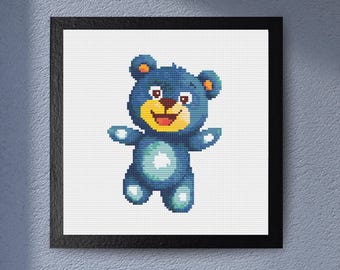 Cross Stitch Pattern Funny Blue Bear Design - Mini Counted Cross Stitch, Small Chart, Cute Animal Embroidery Pattern PDF
