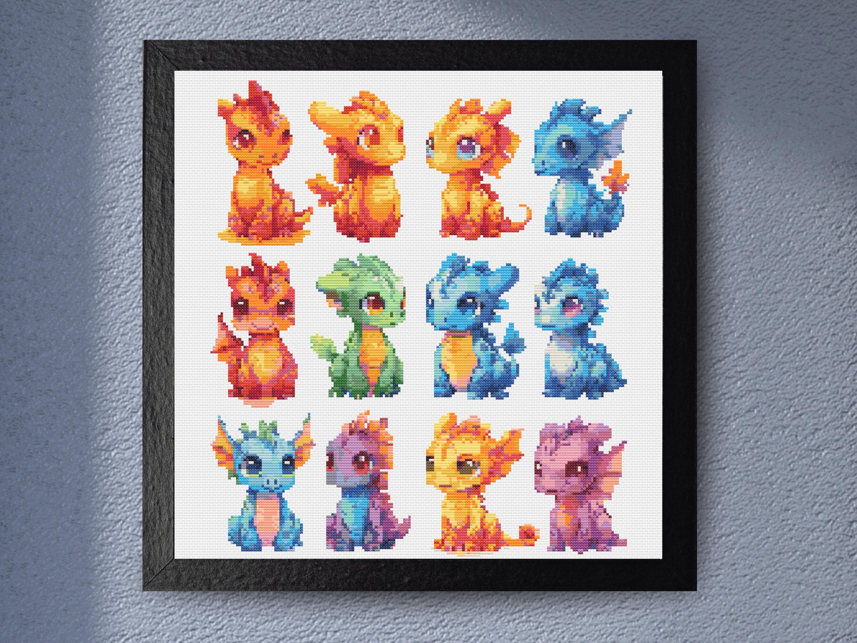 Cute Mini Dragon Collection - Mini Cross Stitch Pattern. Each Dragon is approx 40 x 65 Stitches - Image 1
