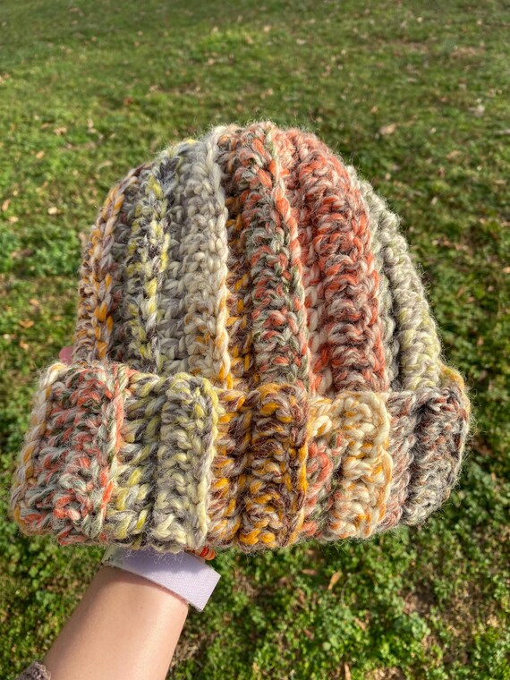 Chunky Ribbed Toboggan Hand Crochet Kaleidoscope Beanie Brim Hat Chunky Ribbed Crochet Hat Pattern - YouTube main image 3