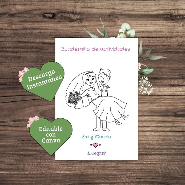 Libro de Actividades de Boda para Niños - Plantilla Editable en Canva, Descarga Instantánea PDF, Juegos y Colorear, Recuerdo de Boda