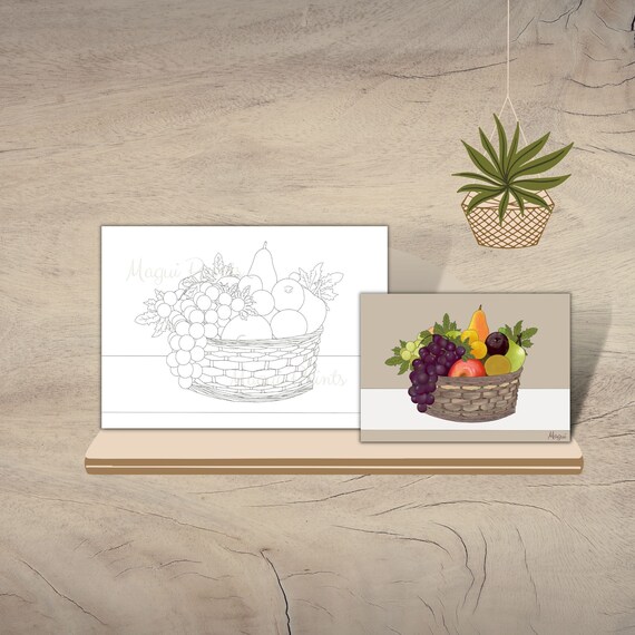 Coloring Sheet Fruit Basket Printable Coloring Pages to Print Etsy