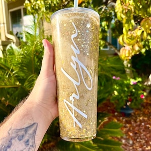 Golden Machiatto Glitter Snow Globe Tumbler - 24 oz Double Wall Cold Cup