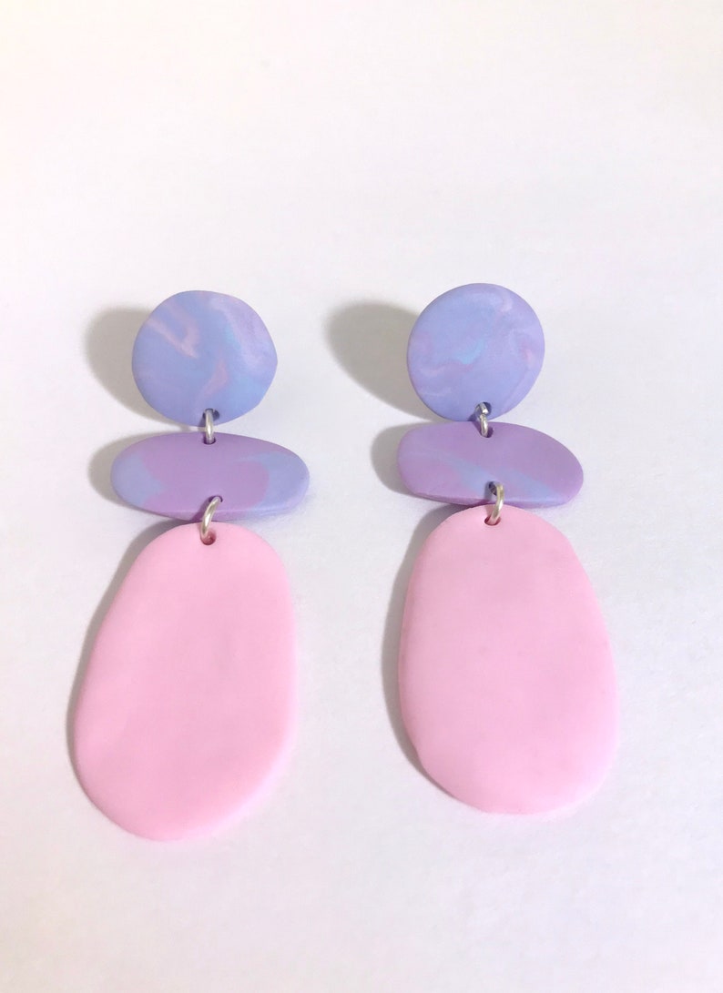 Elegant Pastel Pink and Lilac Earrings Polymer Clay Earrings Handmade