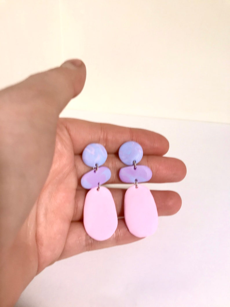 Elegant Pastel Pink and Lilac Earrings Polymer Clay Earrings Handmade