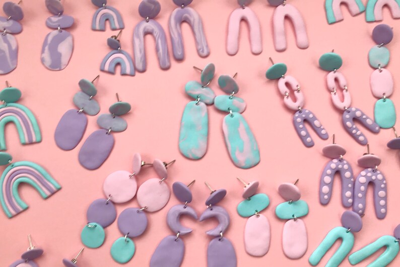 Elegant Pastel Pink and Lilac Earrings Polymer Clay Earrings Handmade