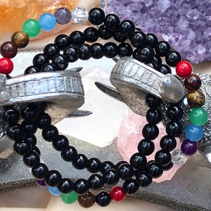 7 Chakras & Black Onyx Natural Crystal Bracelets 6mm