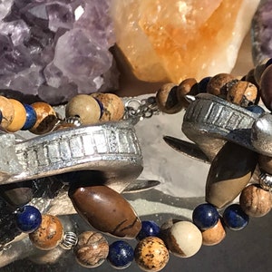 For Men Picture Jasper & Lapis Lazuli Natural Handmade Bracelet