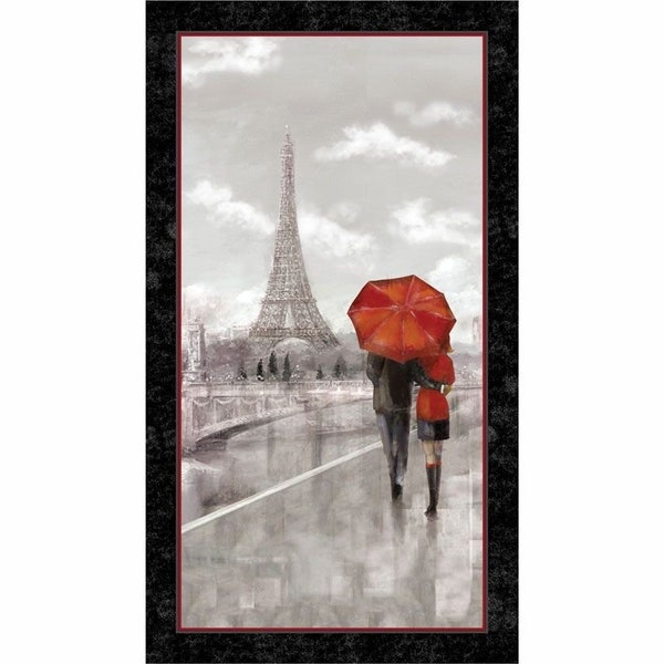 Artworks Couple in Paris Panel 24" x 42" by Quilting Treasures