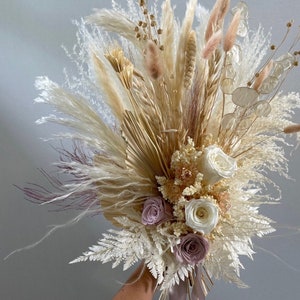 Preserved Flower Bouquet: White & Pink Boho Wedding Arrangement