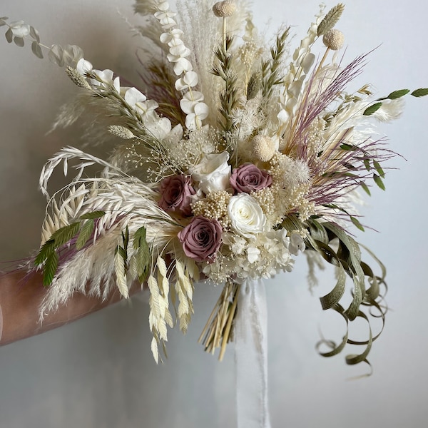 Dusty Pink  Bouquets Sage Green Wedding Bouquets  Cascade Bouquets Pastel Colors Flowers for Wedding Pampas Wedding Decor