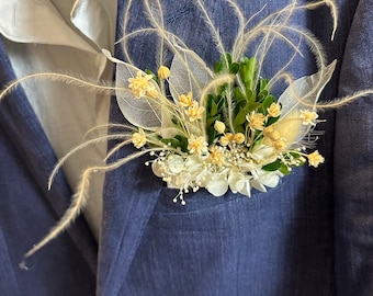Greenery Groom Boutonniere ,Pocket  Boutonniere ,Groom's pin wedding brooch Dried Flowers Boutonnieres ,Buttonhole  natural flowers