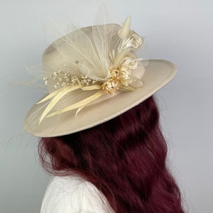 Bridal Hat Flowers for Boho Wedding Bridal Hat Ivory  Flower Fedora Hat  Photoshoot Accessory