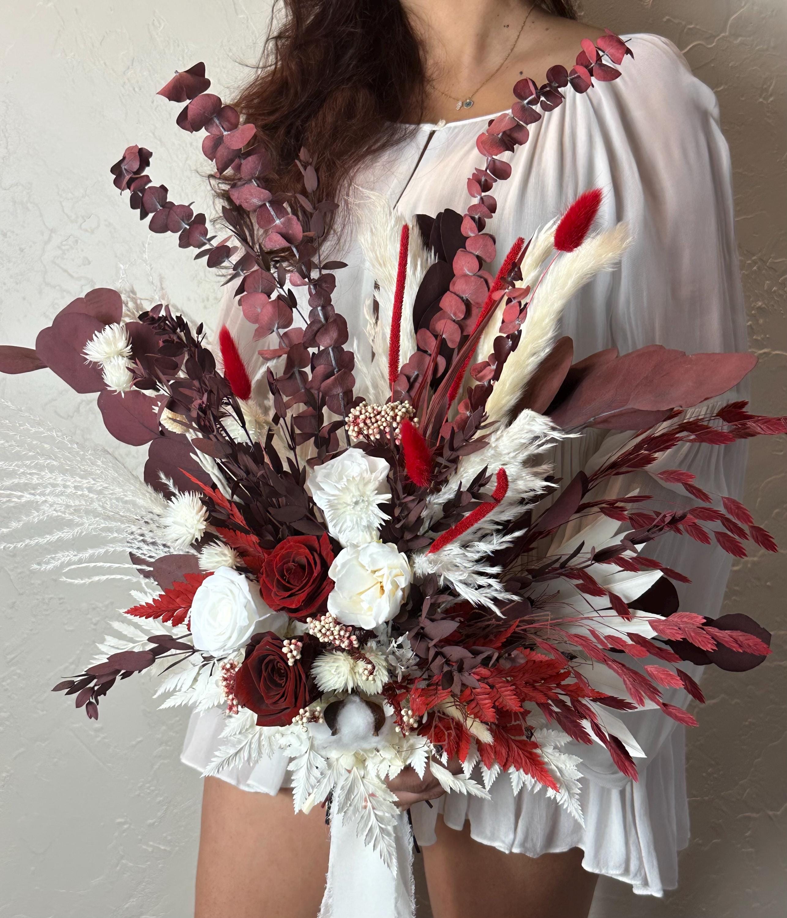 Burgundy Rose Eucalyptus Wedding Bouquet