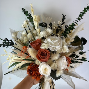 Burnt orange,ivory,sage green Wedding Bouquets Bridal Bridesmaids Bouquets, fall Winter Wedding Bouquet