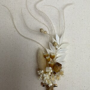 Ivory Dried Flower Boutonniere: Rustic Boho Groom Groomsmen Pin